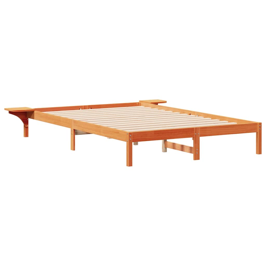 Bed Frame with Side Tables Wax Brown 140 x 220 cm