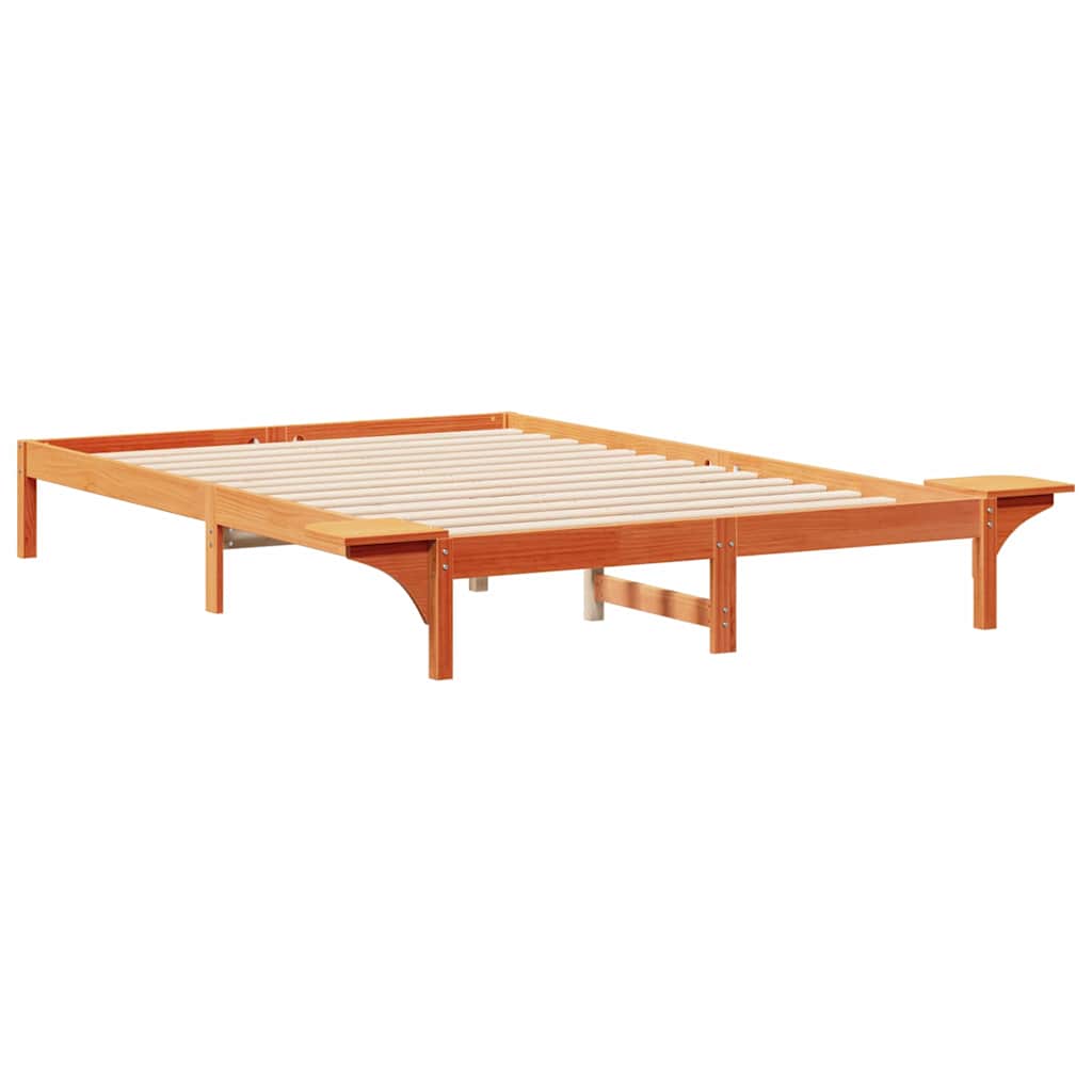 Bed Frame with Side Tables Wax Brown 140 x 220 cm