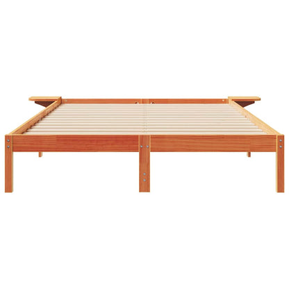 Bed Frame with Side Tables Wax Brown 140 x 220 cm