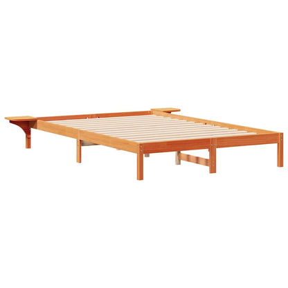 Bed Frame with Side Tables Wax Brown 160 x 220 cm
