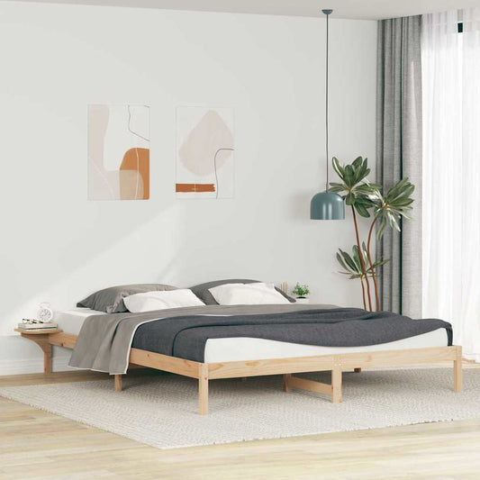 Bed Frame with Side Tables Natural 180 x 220 cm Solid Pine Wood