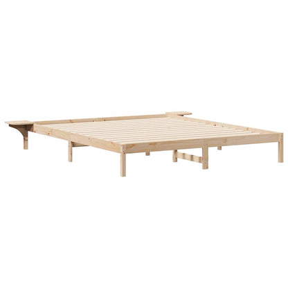 Bed Frame with Side Tables Natural 180 x 220 cm Solid Pine Wood