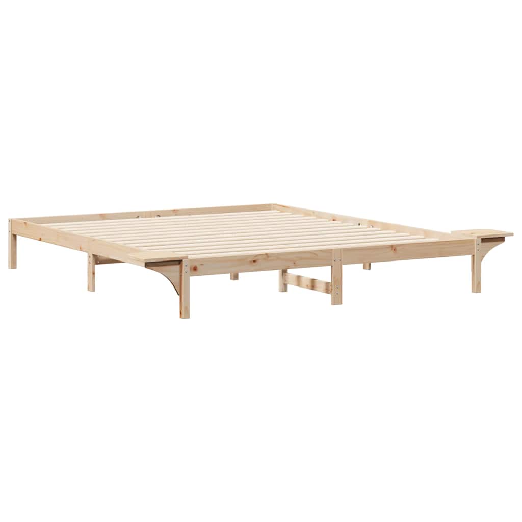 Bed Frame with Side Tables Natural 180 x 220 cm Solid Pine Wood