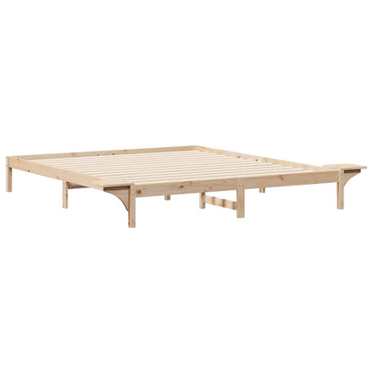 Bed Frame with Side Tables Natural 180 x 220 cm Solid Pine Wood