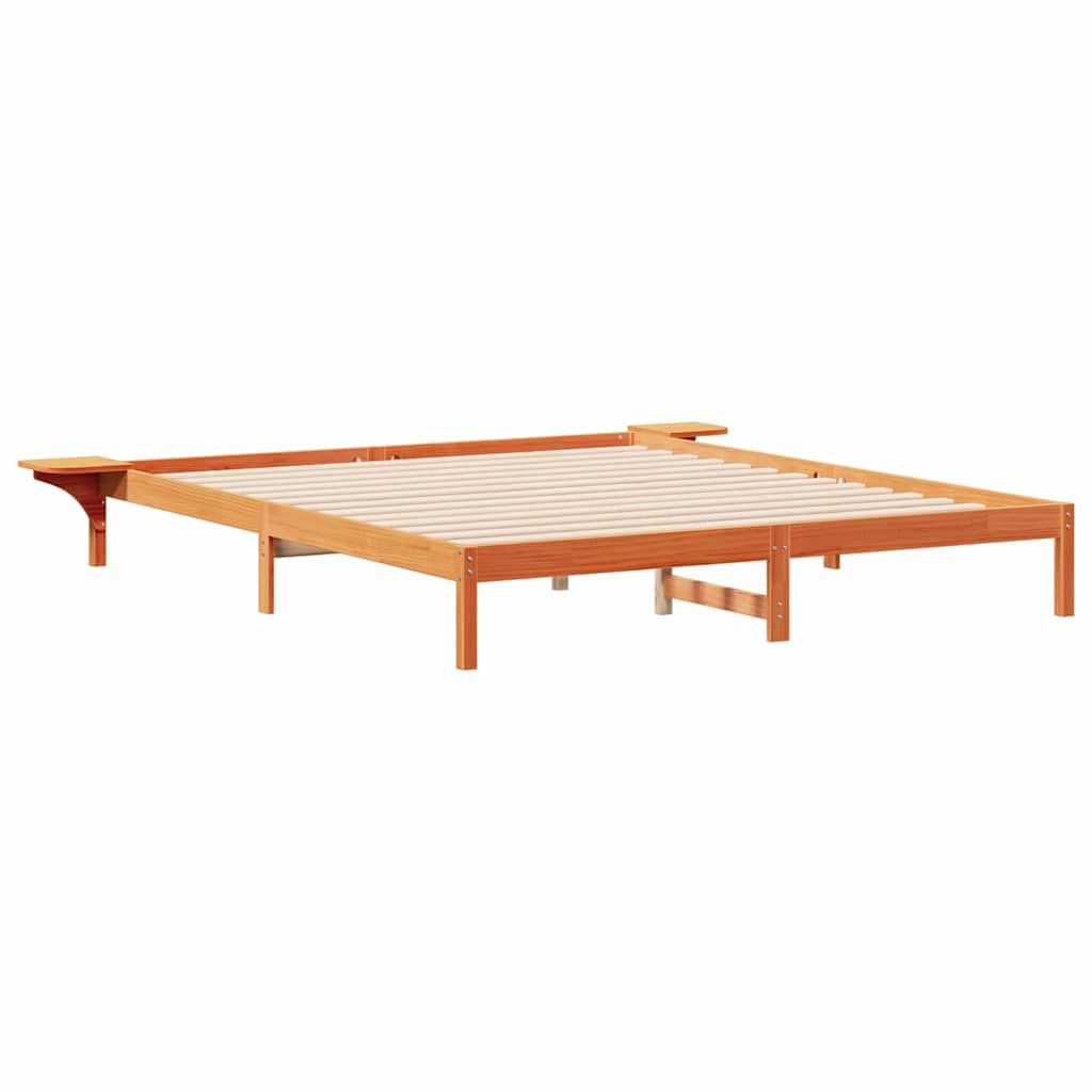 Bed Frame with Side Tables Wax Brown 180 x 220 cm