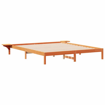 Bed Frame with Side Tables Wax Brown 180 x 220 cm
