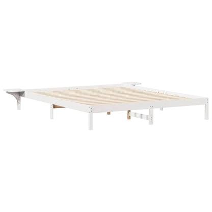 Bed Frame with Side Tables White 200 x 220 cm Solid Pine Wood