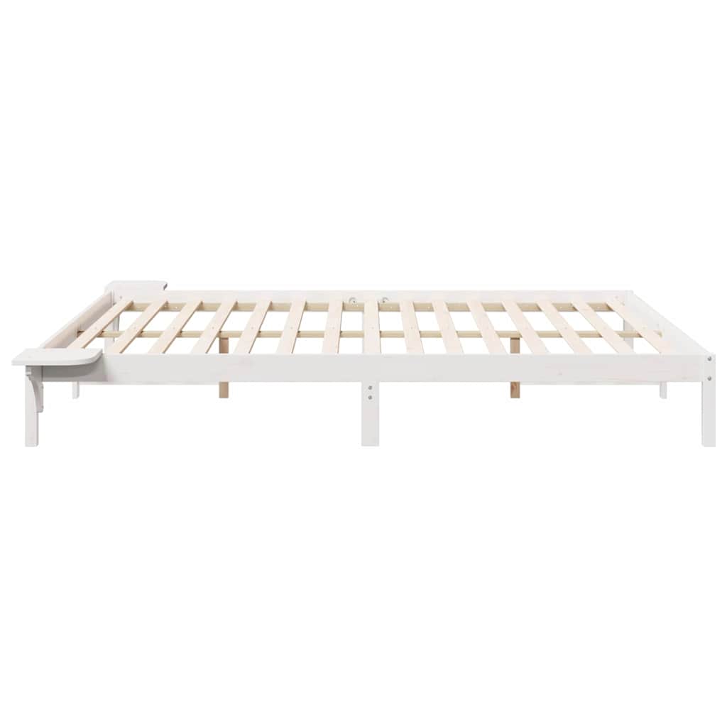 Bed Frame with Side Tables White 200 x 220 cm Solid Pine Wood