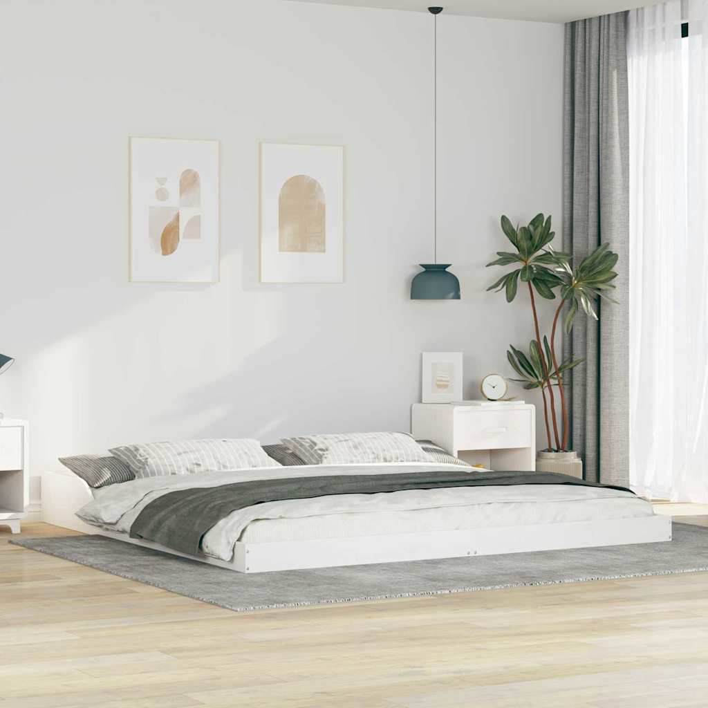 Bed Frame White 200 x 200 cm Solid Pine Wood