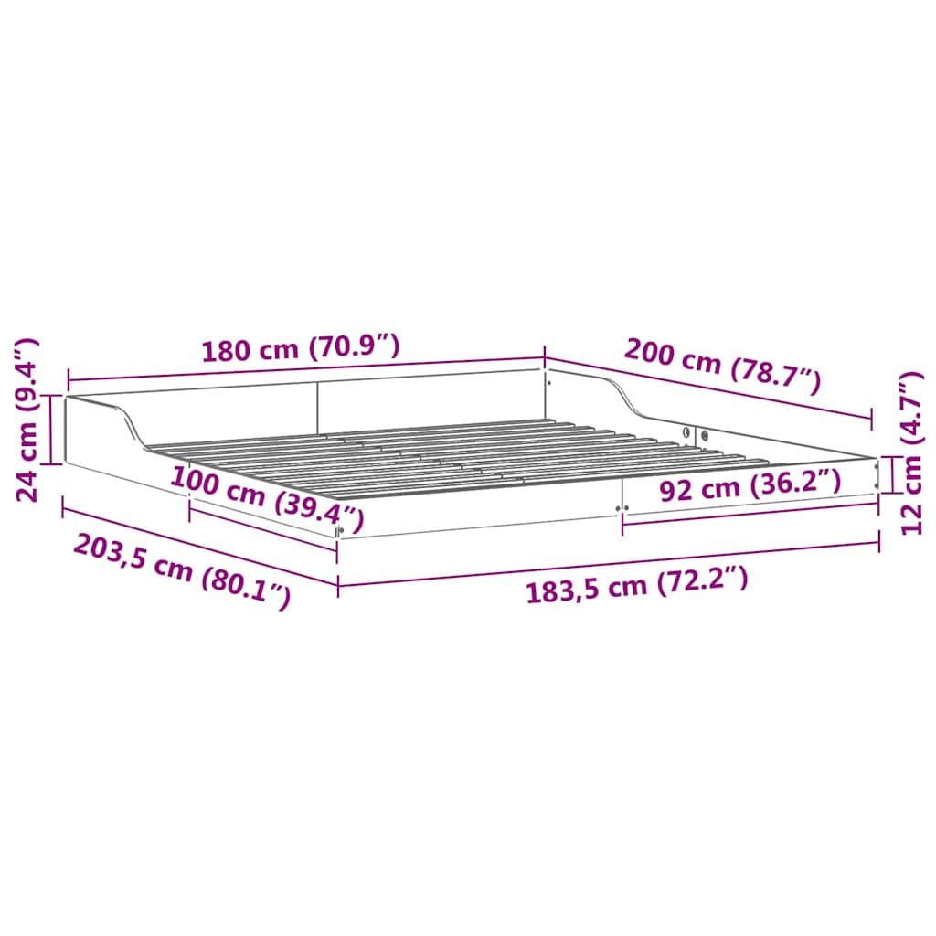 Bed Frame White 180 x 200 cm Solid pine wood