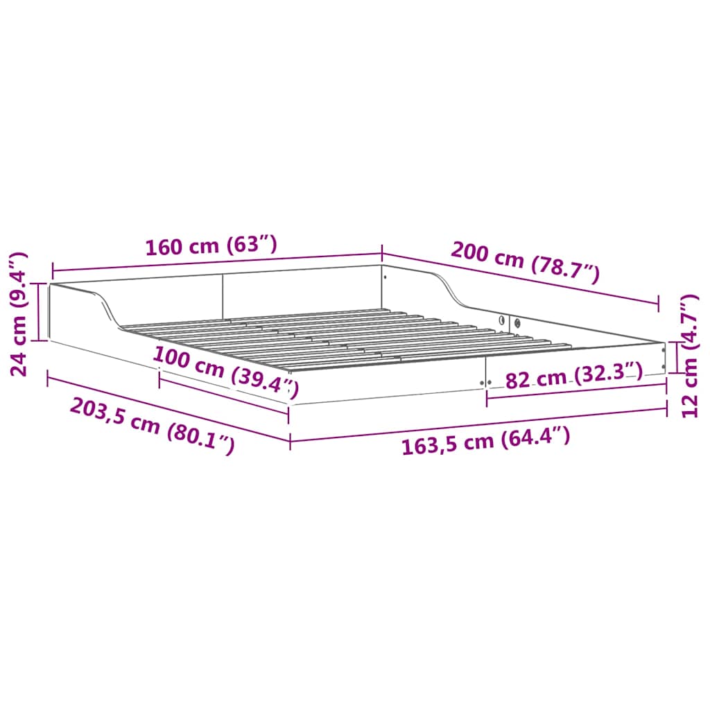 Bed Frame Brown 160 x 200 cm Solid Pine Wood