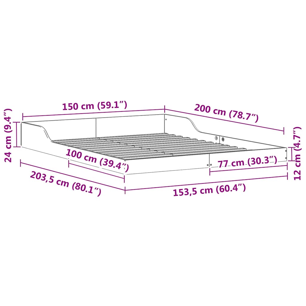 Bed Frame Wax Brown 150 x 200 cm Solid Pine Wood