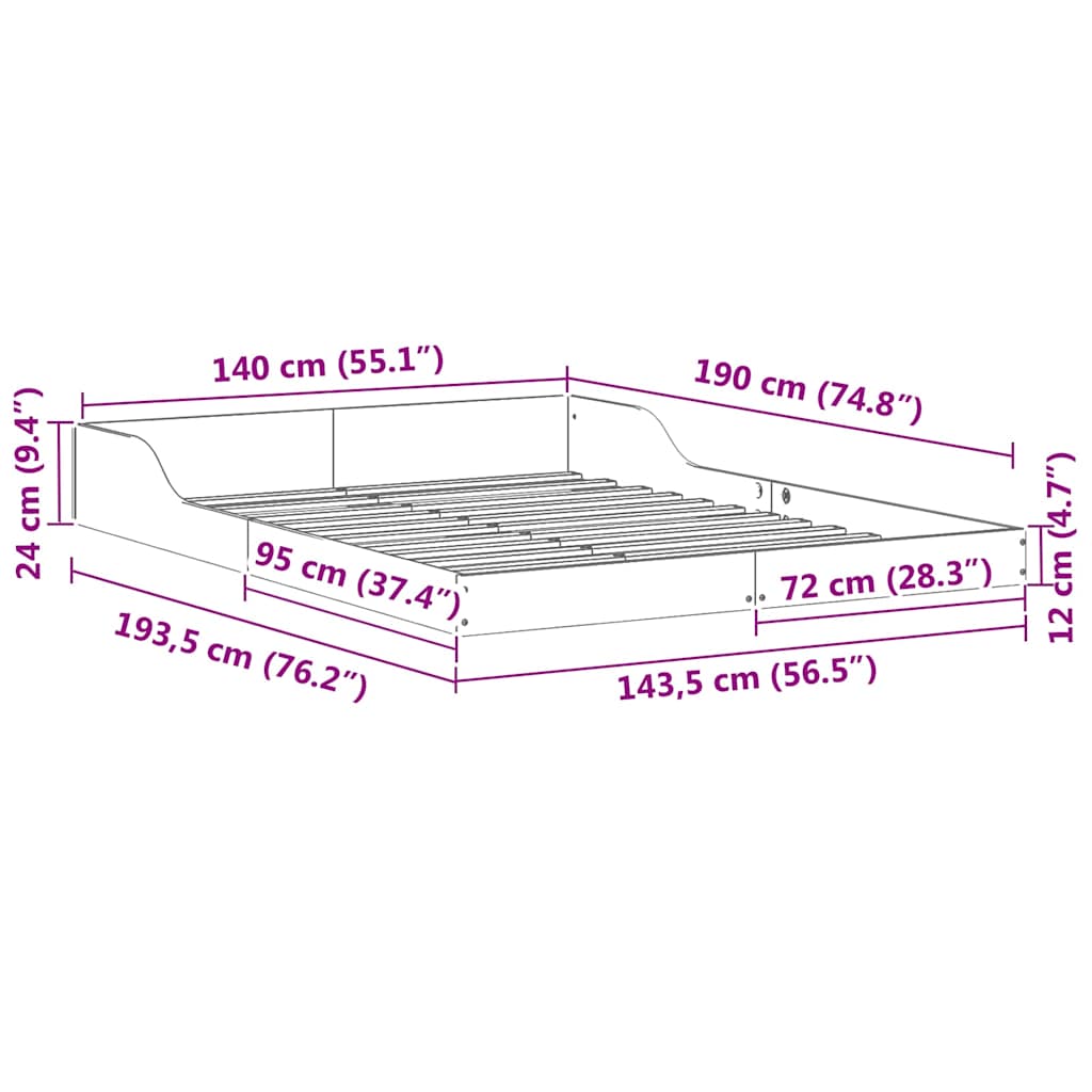 Bed Frame Brown 140 x 190 cm Solid pine wood