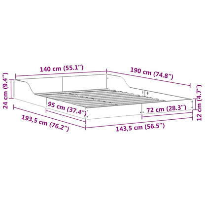 Bed Frame White 140 x 190 cm Solid pine wood