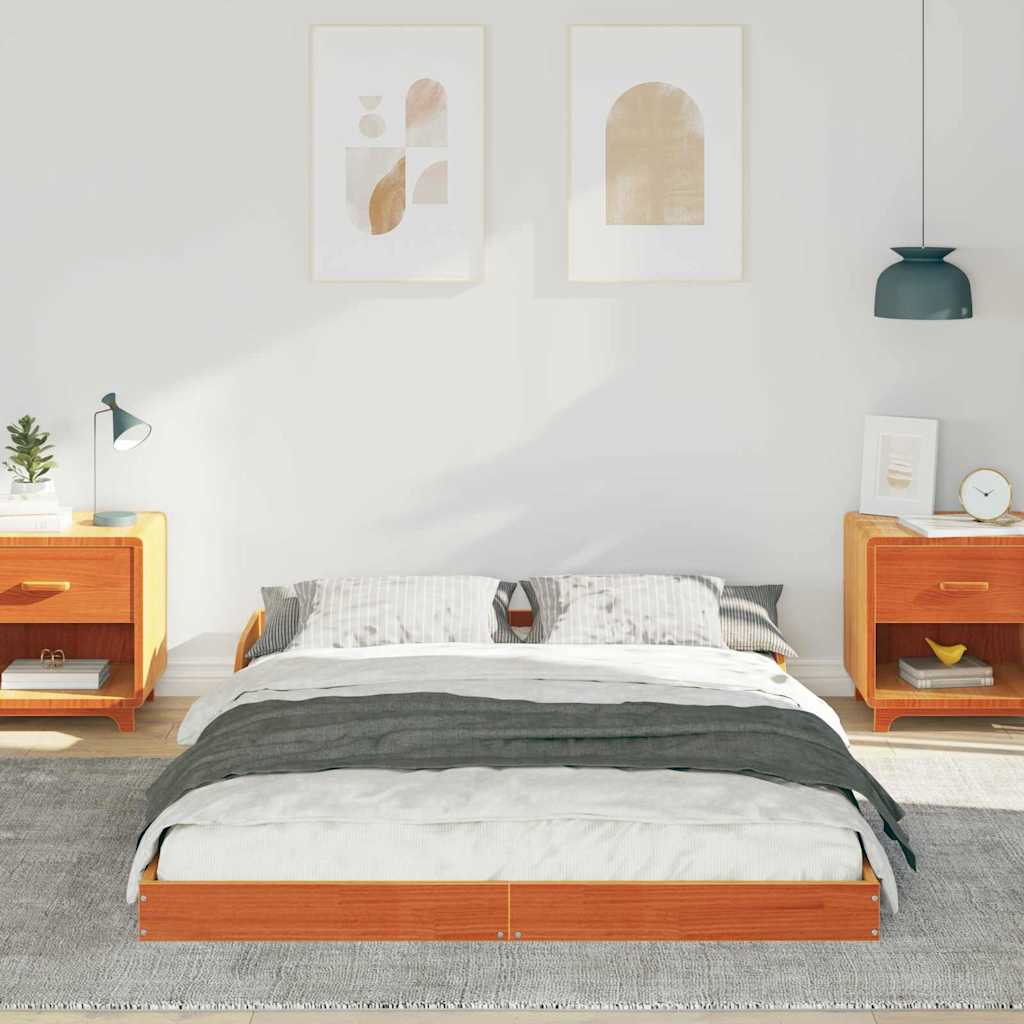 Bed Frame Wax Brown 140 x 190 cm Solid Pine Wood