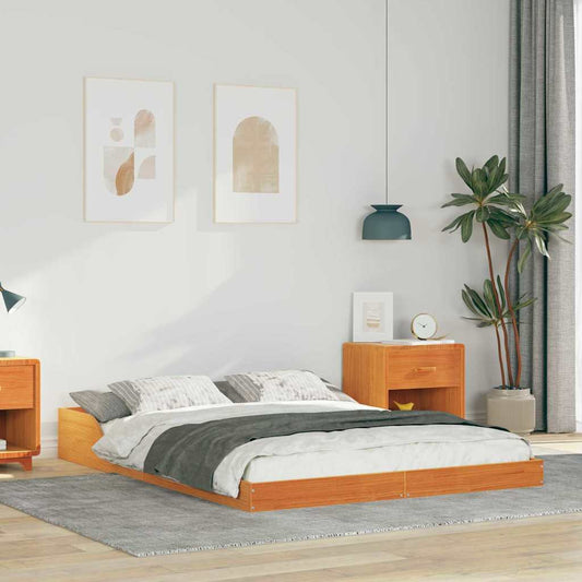 Bed Frame Wax brown 135 x 190 cm Solid pine wood