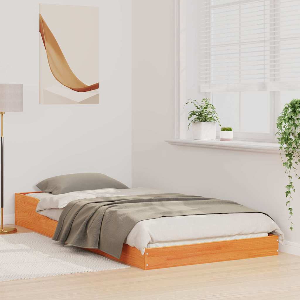 Bed Frame Wax Brown 90 x 200 cm Solid Pine Wood