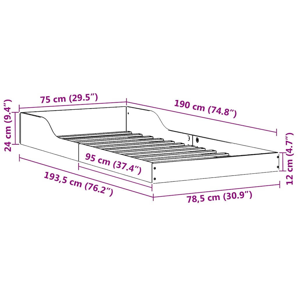 Bed Frame White 75 x 190 cm Solid Pine Wood