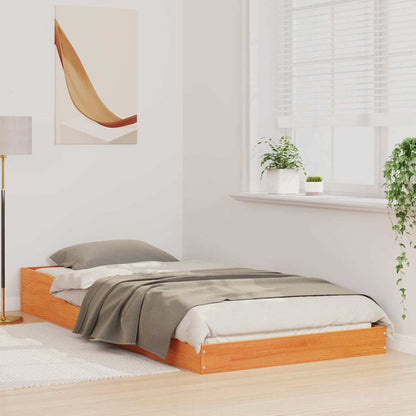 Bed Frame Wax Brown 100 x 210 cm Solid Pine Wood