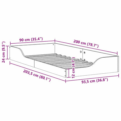 Floor Bed Frame White 90 x 200 cm Solid pine wood