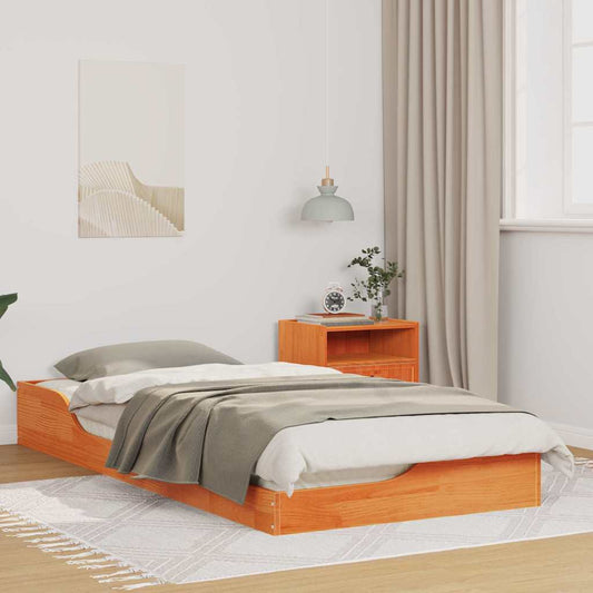Floor Bed Frame Wax brown 90 x 200 cm Solid pine wood