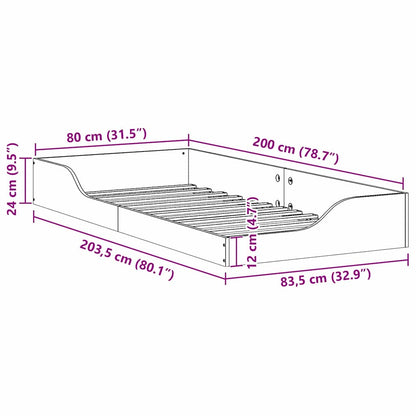 Floor Bed Frame Wax brown 80 x 200 cm Solid pine wood