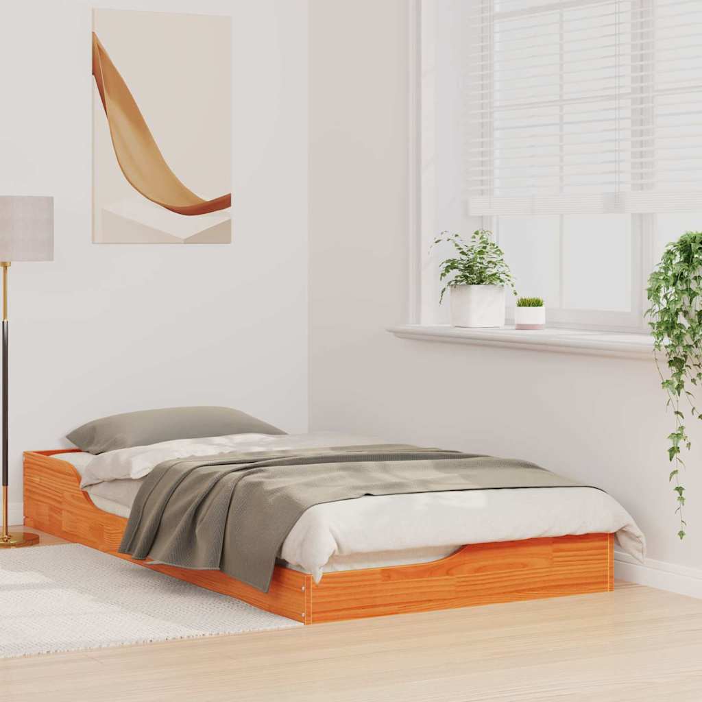 Floor Bed Frame Wax brown 90 x 190 cm Solid pine wood