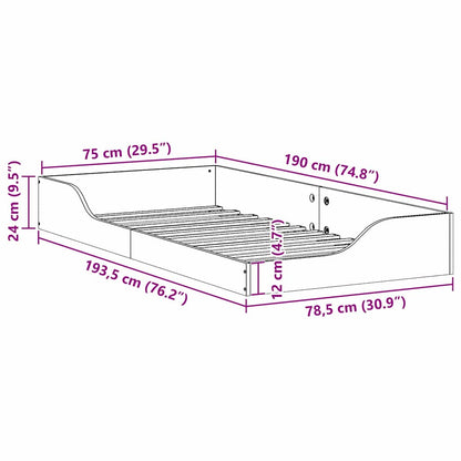 Floor Bed Frame White 75 x 190 cm Solid pine wood