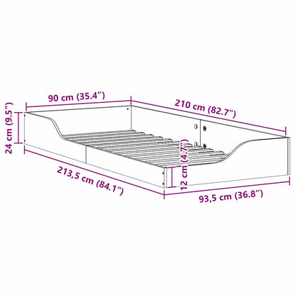 Floor Bed Frame White 90 x 210 cm Solid pine wood