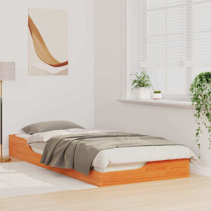 Floor Bed Frame Wax brown 90 x 210 cm Solid pine wood