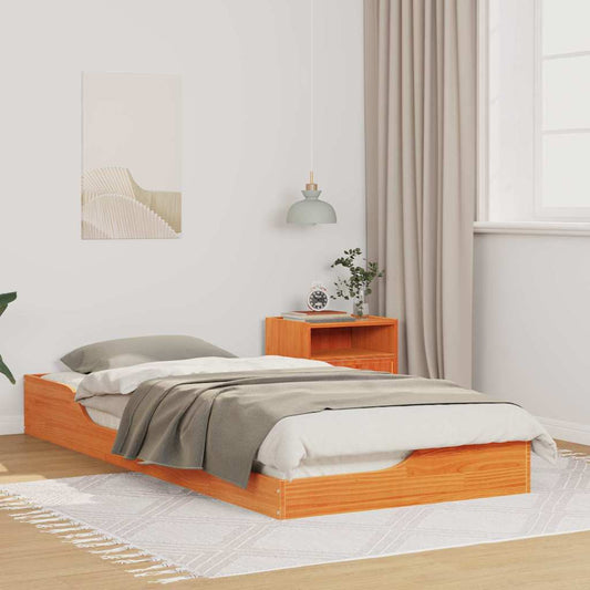 Floor Bed Frame Wax brown 100 x 210 cm Solid pine wood