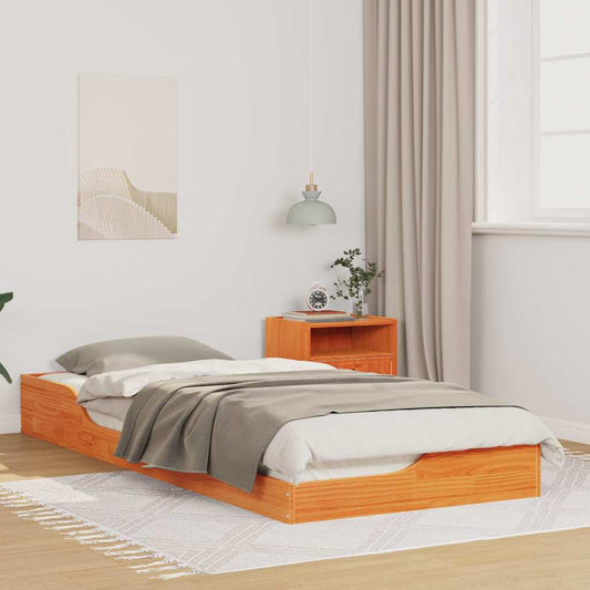 Floor Bed Frame Wax brown 90 x 220 cm Solid pine wood