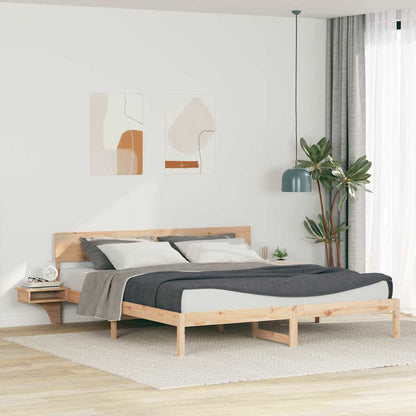 Bed Frame with Bedside Tables Brown Solid pine wood