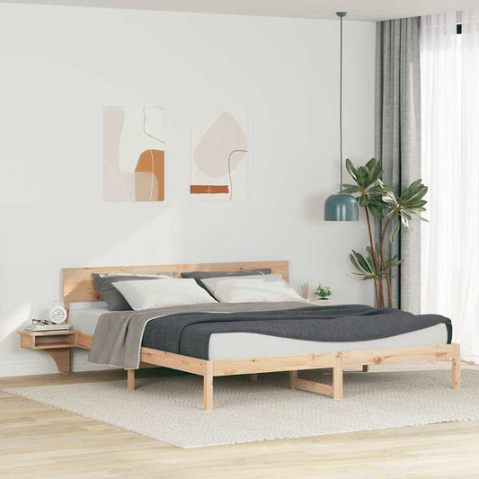 Bed Frame with Bedside Tables Brown Solid pine wood
