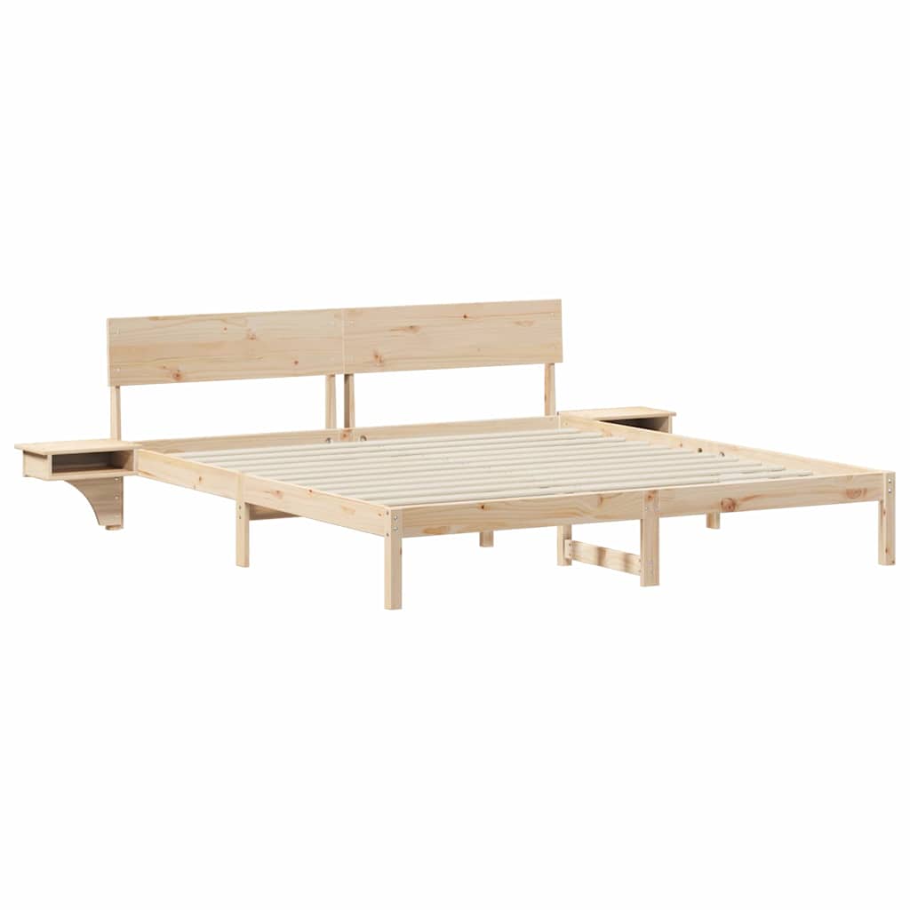 Bed Frame with Bedside Tables Brown Solid pine wood