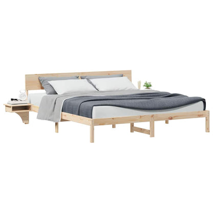 Bed Frame with Bedside Tables Brown Solid pine wood