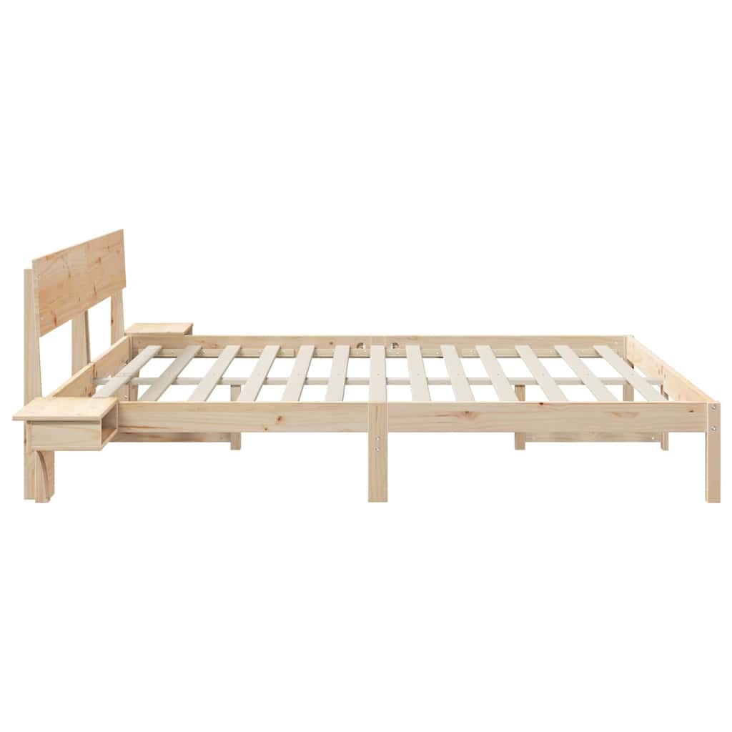 Bed Frame with Bedside Tables Brown Solid pine wood
