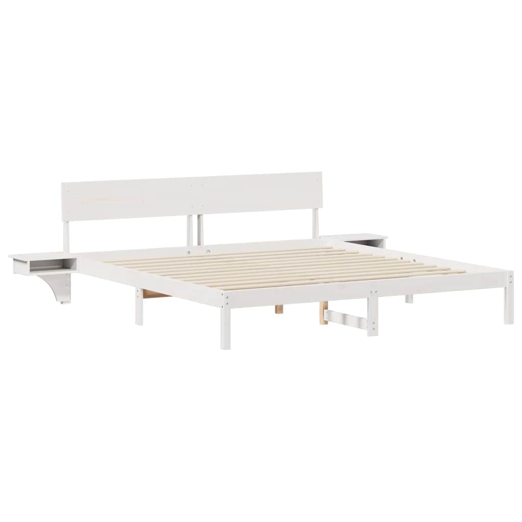 Bed Frame with Bedside Tables White Solid pine wood