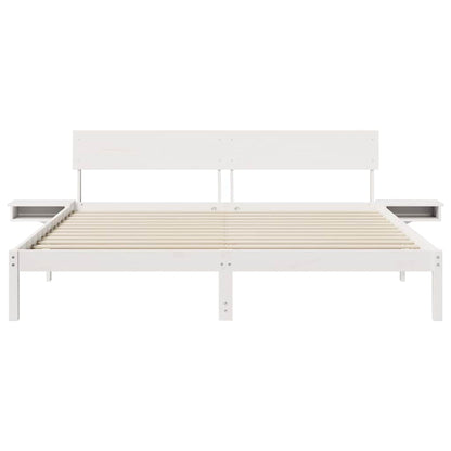 Bed Frame with Bedside Tables White Solid pine wood