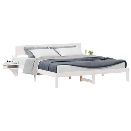 Bed Frame with Bedside Tables White Solid pine wood