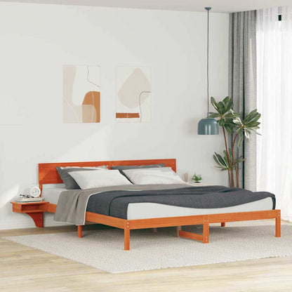 Bed Frame with Bedside Tables Wax brown Solid pine wood