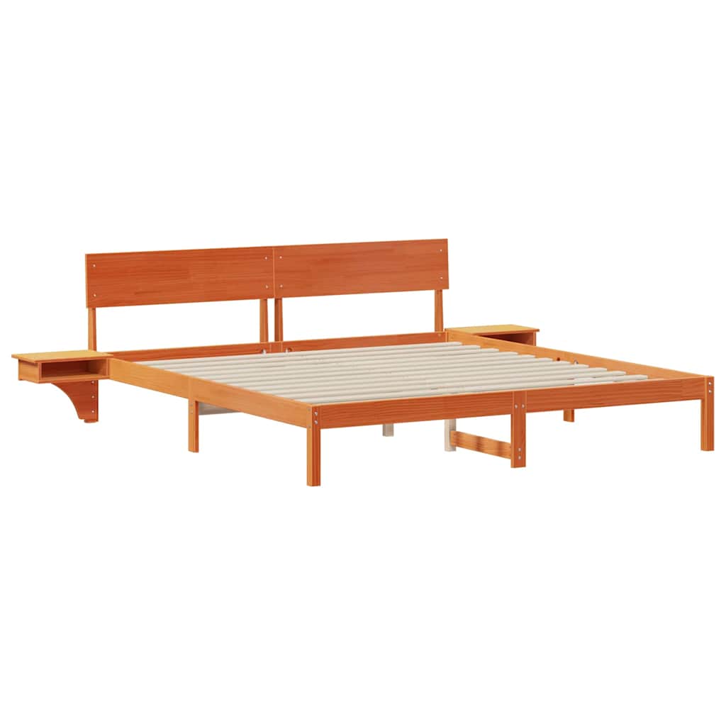 Bed Frame with Bedside Tables Wax brown Solid pine wood