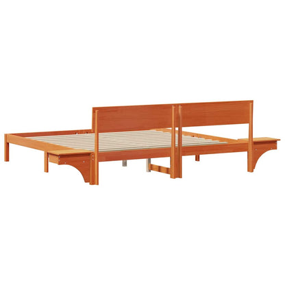 Bed Frame with Bedside Tables Wax brown Solid pine wood