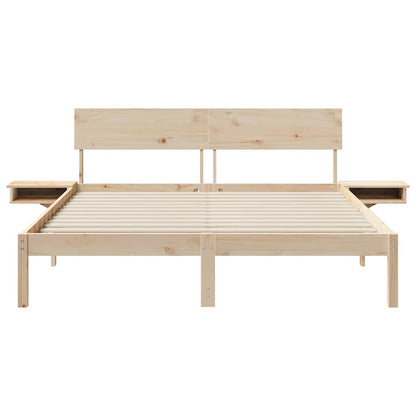 Bed Frame with Bedside Tables Brown Solid pine wood