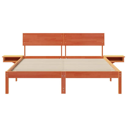Bed Frame with Bedside Tables Wax brown Solid pine wood