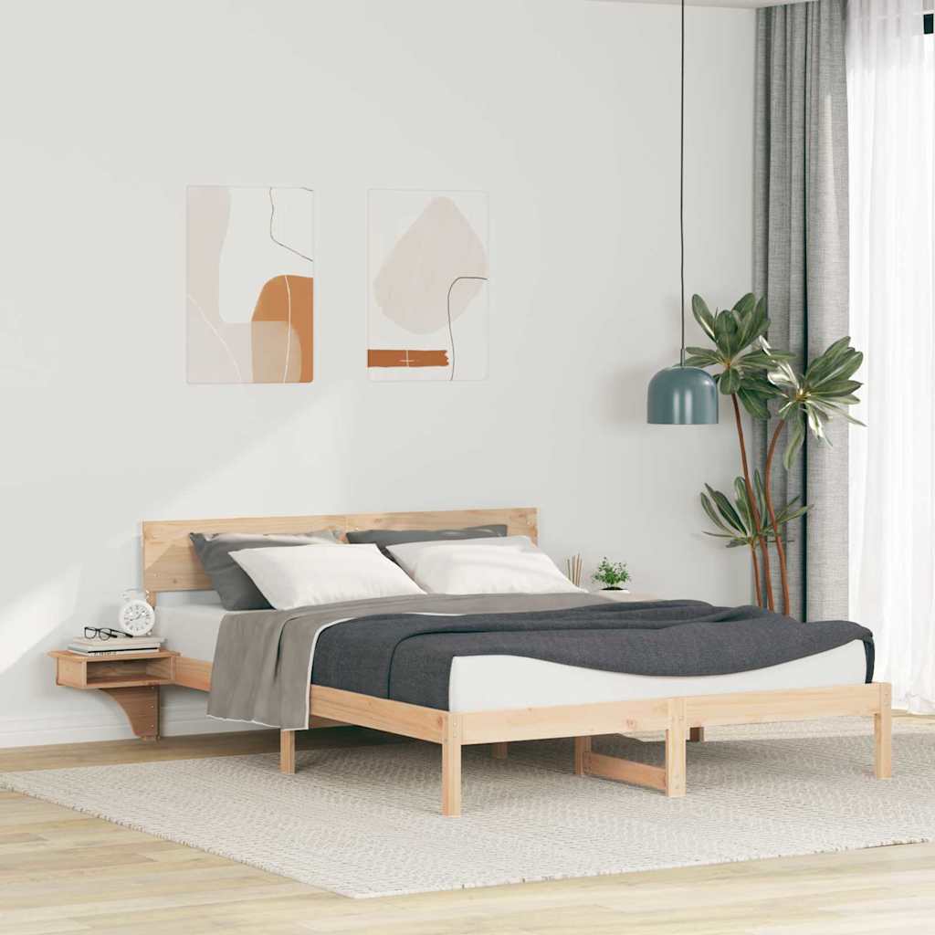 Bed Frame with Bedside Tables Brown Solid pine wood