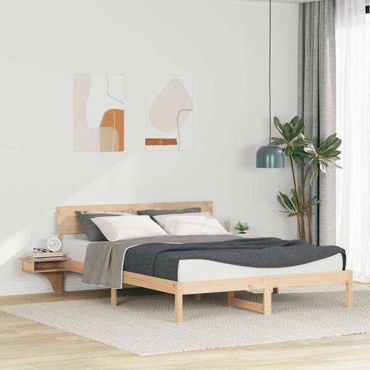 Bed Frame with Bedside Tables Brown Solid pine wood