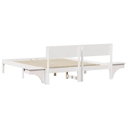 Bed Frame with Bedside Tables White Solid pine wood