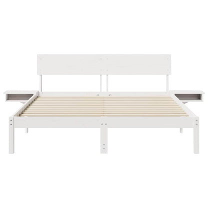 Bed Frame with Bedside Tables White Solid pine wood