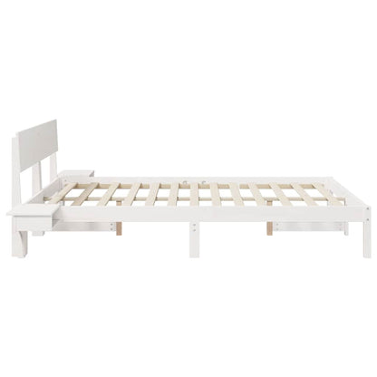 Bed Frame with Bedside Tables White Solid pine wood